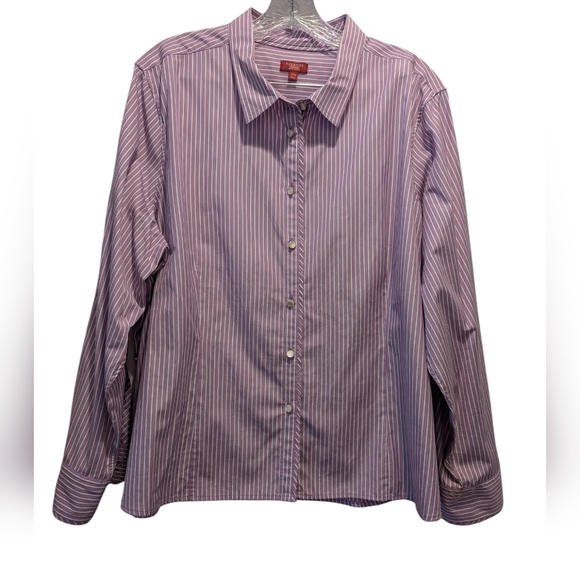 Talbots Tops - Talbots Haberdashery Petite Purple White Stripe LS Cotton Fitted Shirt Size 22W
